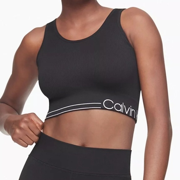 Calvin Klein Performance Medium Impact Ribbed Longline Sports Bra Large - Picture 1 of 7